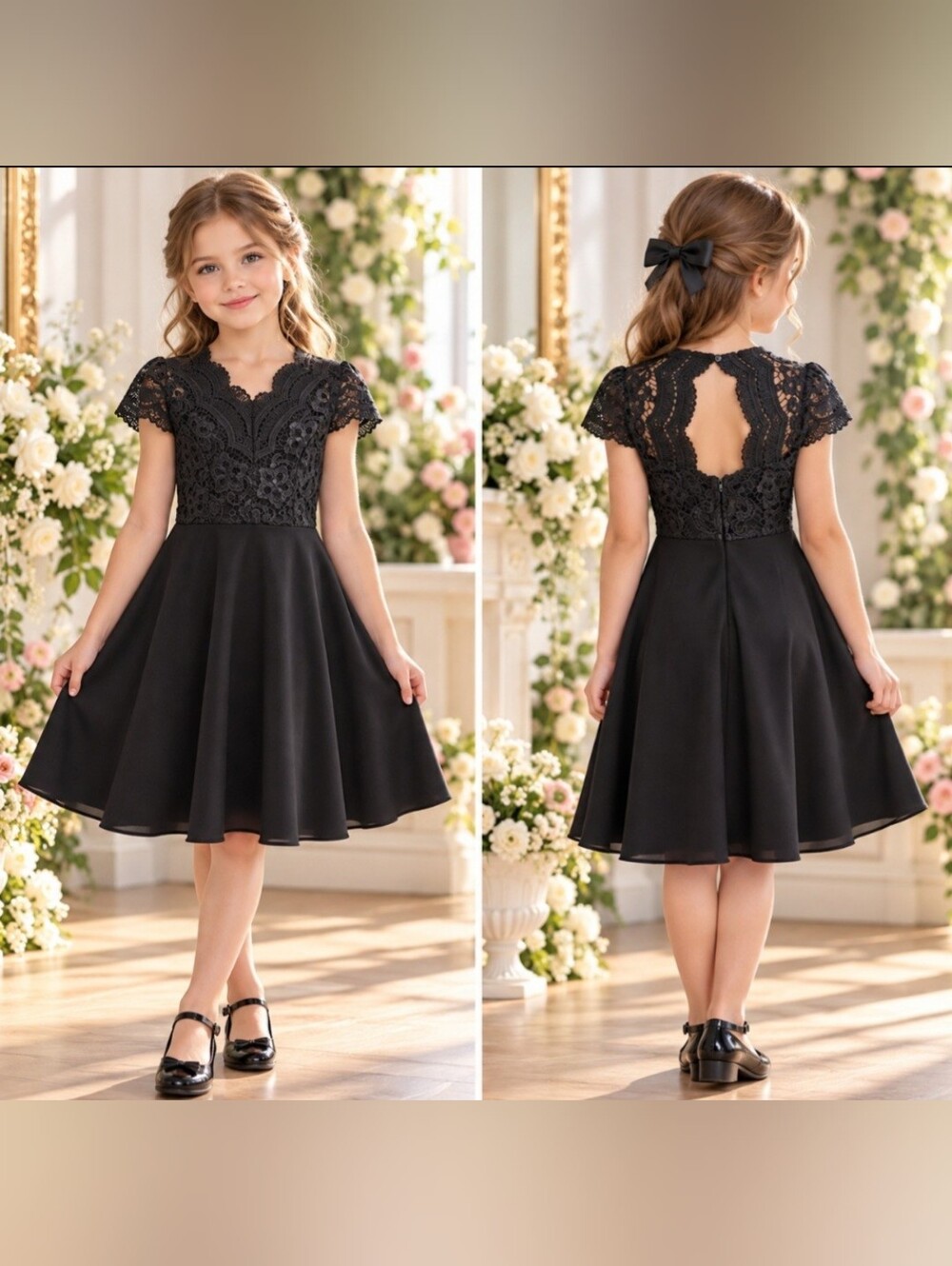 Girls Size 7 Lace Bodice to Scuba Crepe Skirt Dress